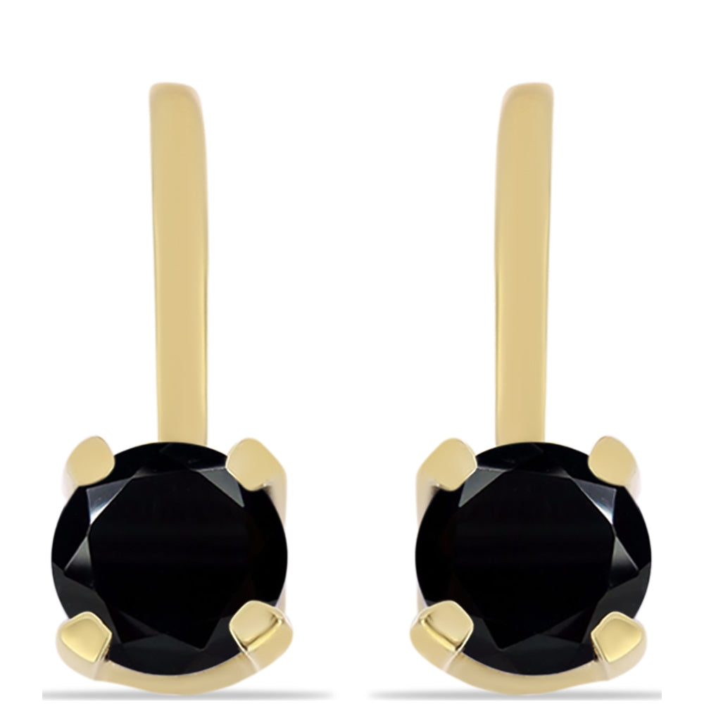 Arannyal Bevont Ezüst Fülbevaló Fekete Onixszal
