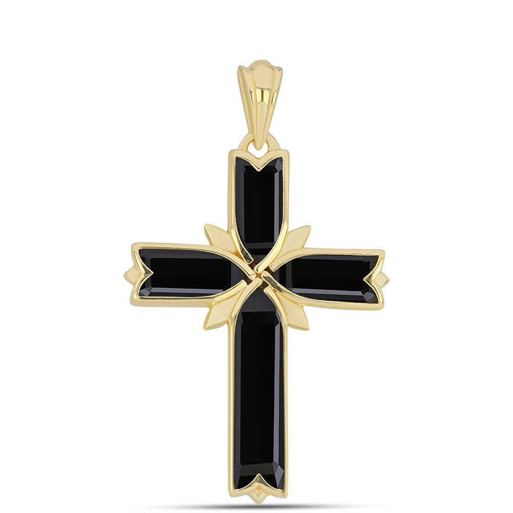 Kereszt Arannyal Bevont Ezüst Medál Fekete Onixszal