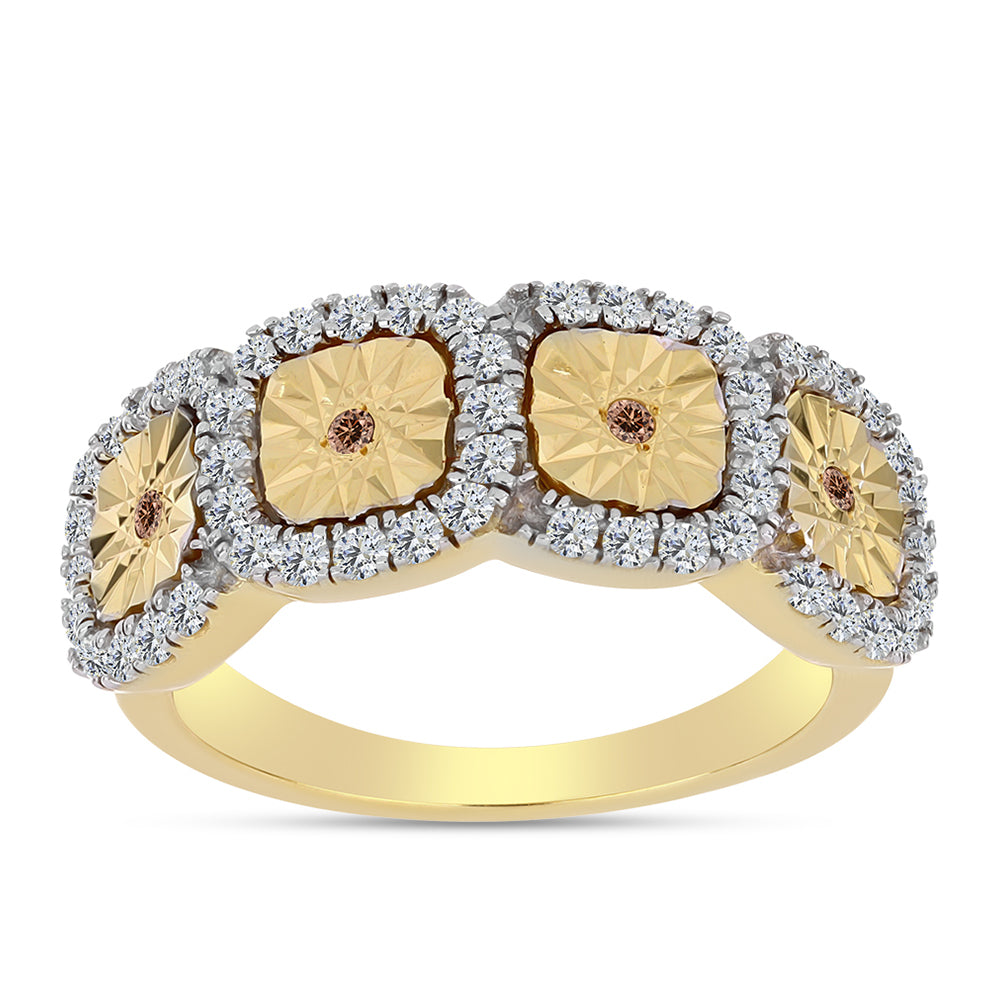 Arannyal Bevont Ezüst Gyűrű Kognak Gyémánttal és Fehér Topázzal 3 