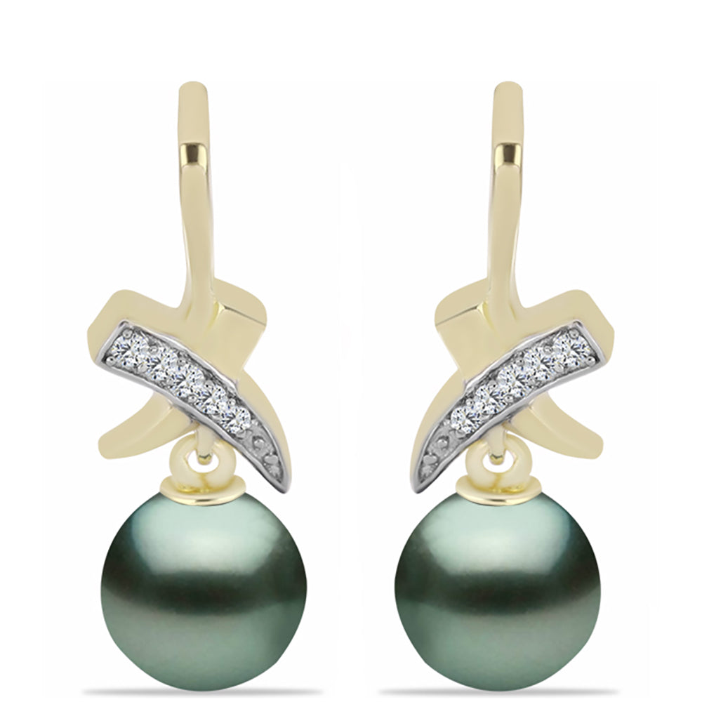 Arannyal Bevont Ezüst Fülbevaló "Tahiti-zöld" illúzió édesvízi Kagylógyönggyel és Fehér Topázzal 1 