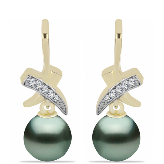 Arannyal Bevont Ezüst Fülbevaló "Tahiti-zöld" illúzió édesvízi Kagylógyönggyel és Fehér Topázzal