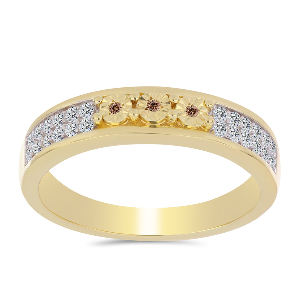 Arannyal Bevont Ezüst Gyűrű Kognak Gyémánttal és Fehér Topázzal