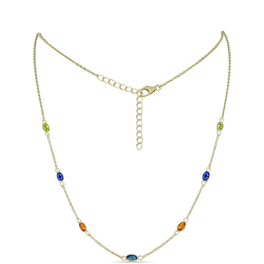 Arannyal Bevont Ezüst Nyaklánc Szivárvány Zafírral