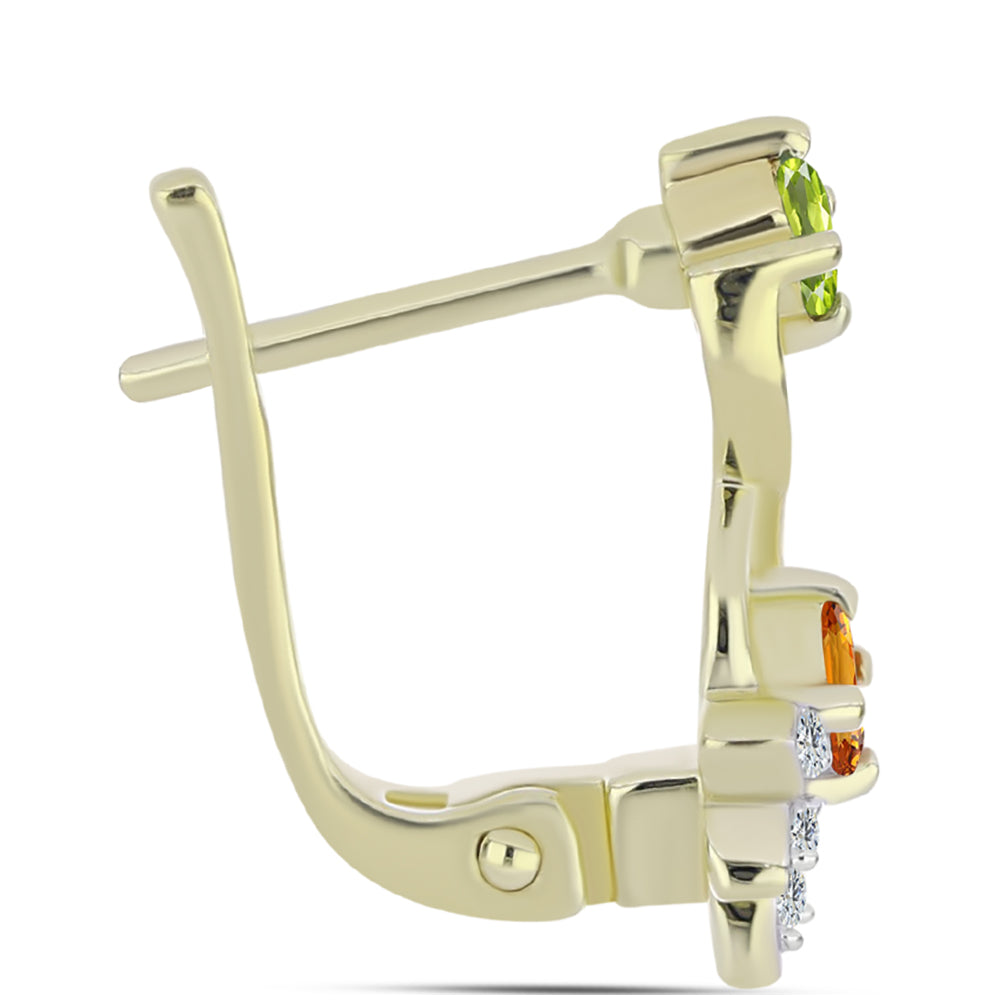 Arannyal Bevont Ezüst Fülbevaló Szivárvány Zafírral és Fehér Topázzal