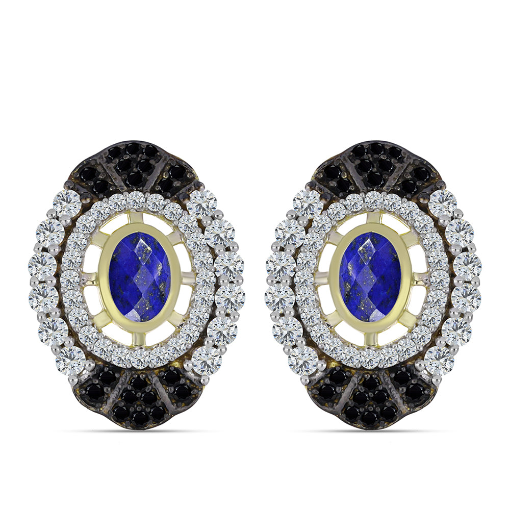 Arannyal Bevont Ezüst Fülbevaló Lapisz Lazulival és Fehér Topázzal