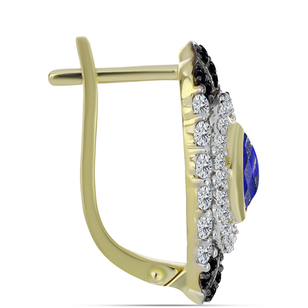 Arannyal Bevont Ezüst Fülbevaló Lapisz Lazulival és Fehér Topázzal 2 