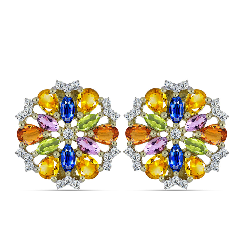 Arannyal Bevont Ezüst Fülbevaló Szivárvány Zafírral és Fehér Topázzal