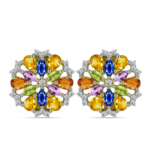 Arannyal Bevont Ezüst Fülbevaló Szivárvány Zafírral és Fehér Topázzal