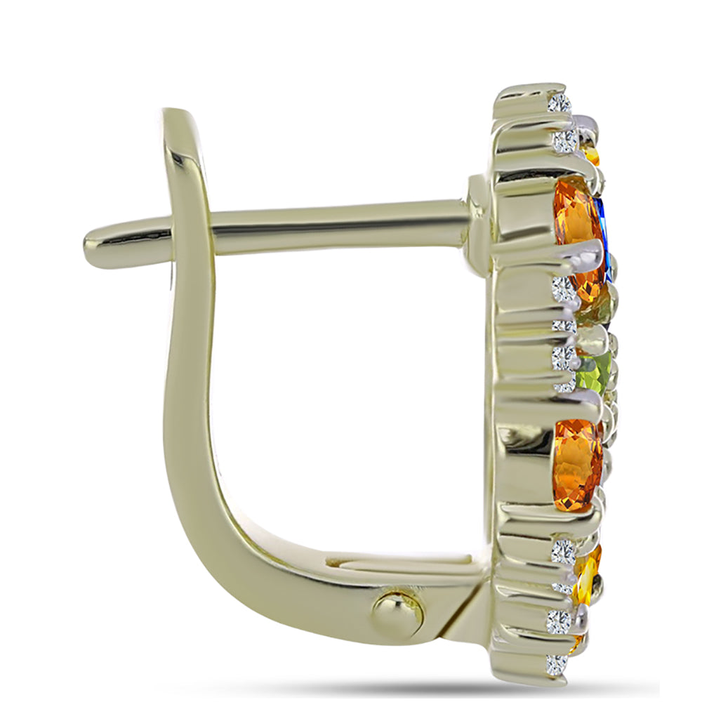 Arannyal Bevont Ezüst Fülbevaló Szivárvány Zafírral és Fehér Topázzal 2 