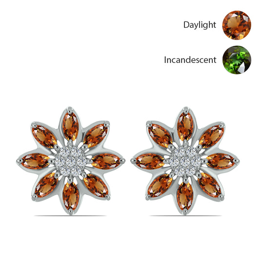 Ezüst Fülbevaló Minősített laboratóriumban előállított Anatóliai Zultanit-tal és Fehér Topázzal