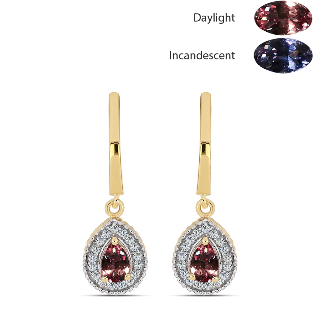 Arannyal Bevont Ezüst Fülbevaló Tsivory Színváltós Gránáttal és Fehér Topázzal