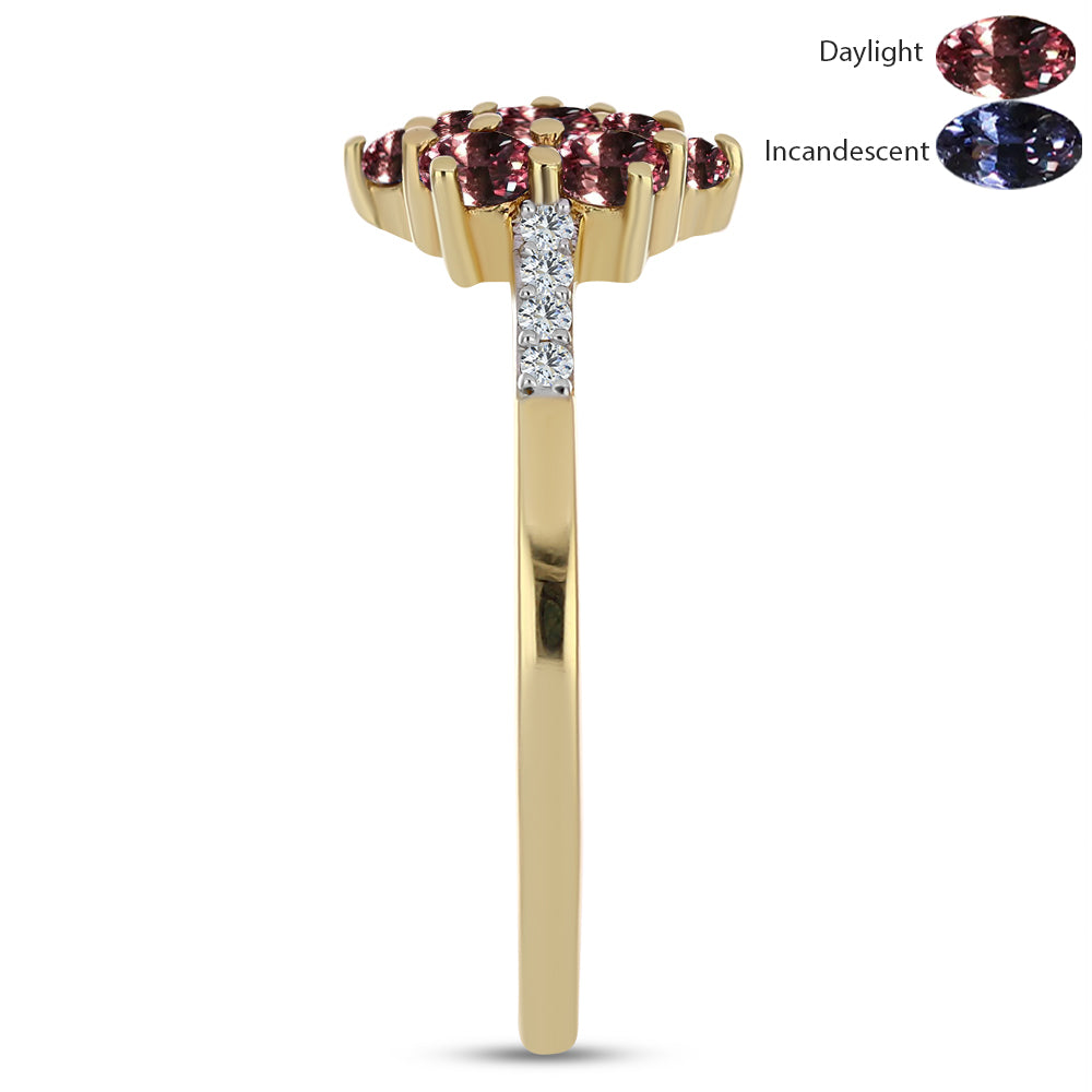 Arannyal Bevont Ezüst Gyűrű Tsivory Színváltós Gránáttal és Fehér Topázzal 4 