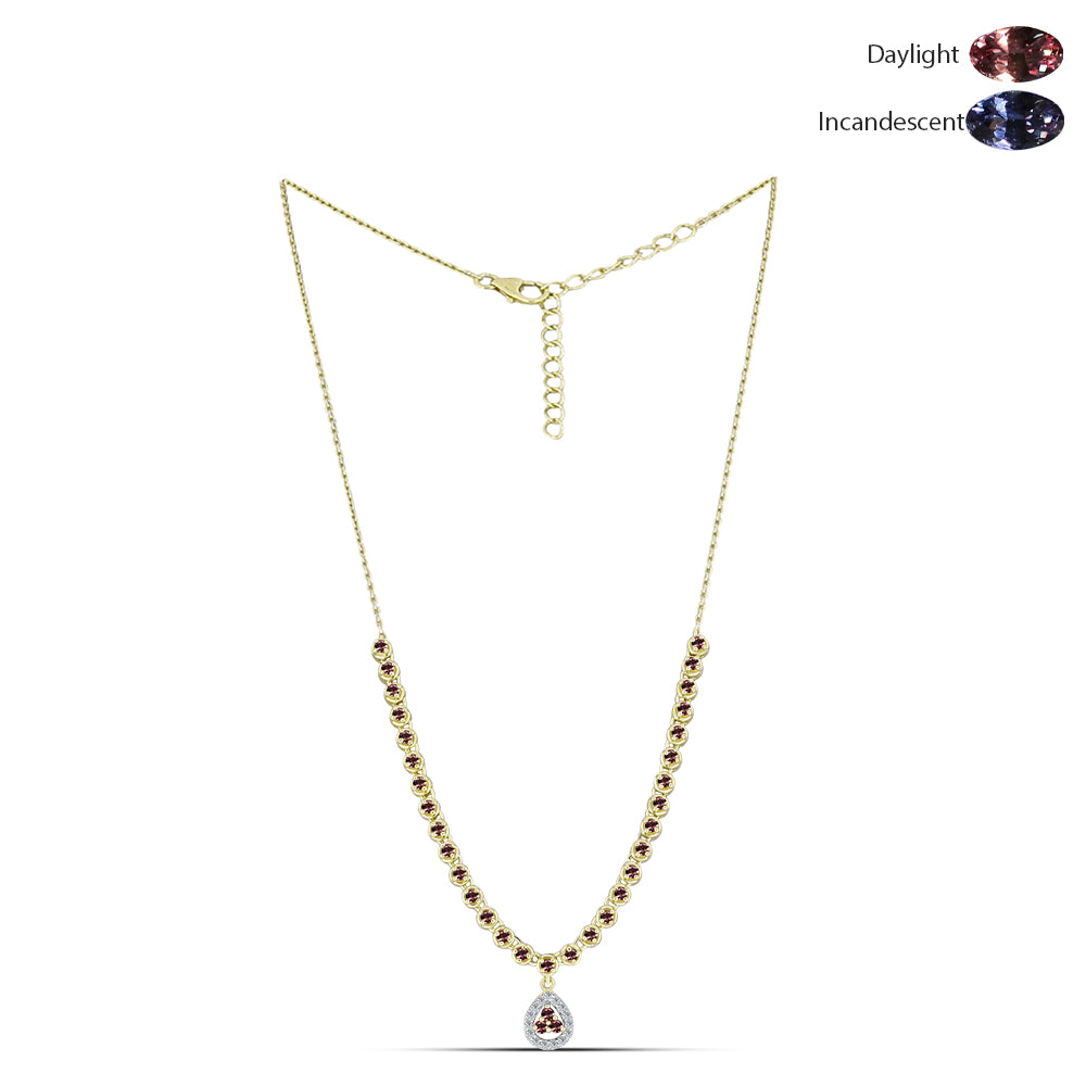 Arannyal Bevont Ezüst Nyaklánc Tsivory Színváltós Gránáttal és Fehér Topázzal