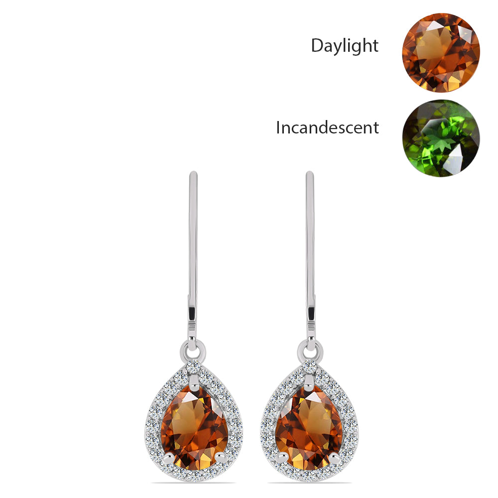 Ezüst Fülbevaló Minősített laboratóriumban előállított Anatóliai Zultanit-tal és Fehér Topázzal 1 