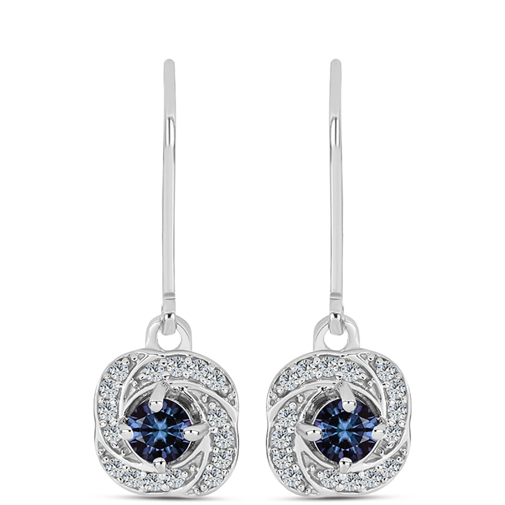 Ezüst Fülbevaló "Császár Lila" Moissanite-tel és Fehér Topázzal