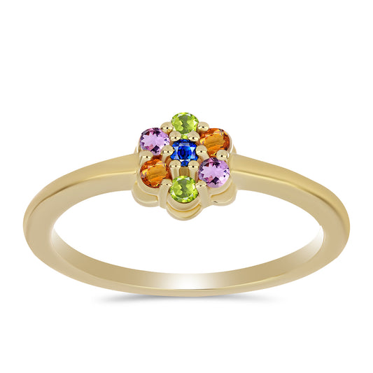 Arannyal Bevont Ezüst Gyűrű Szivárvány Zafírral