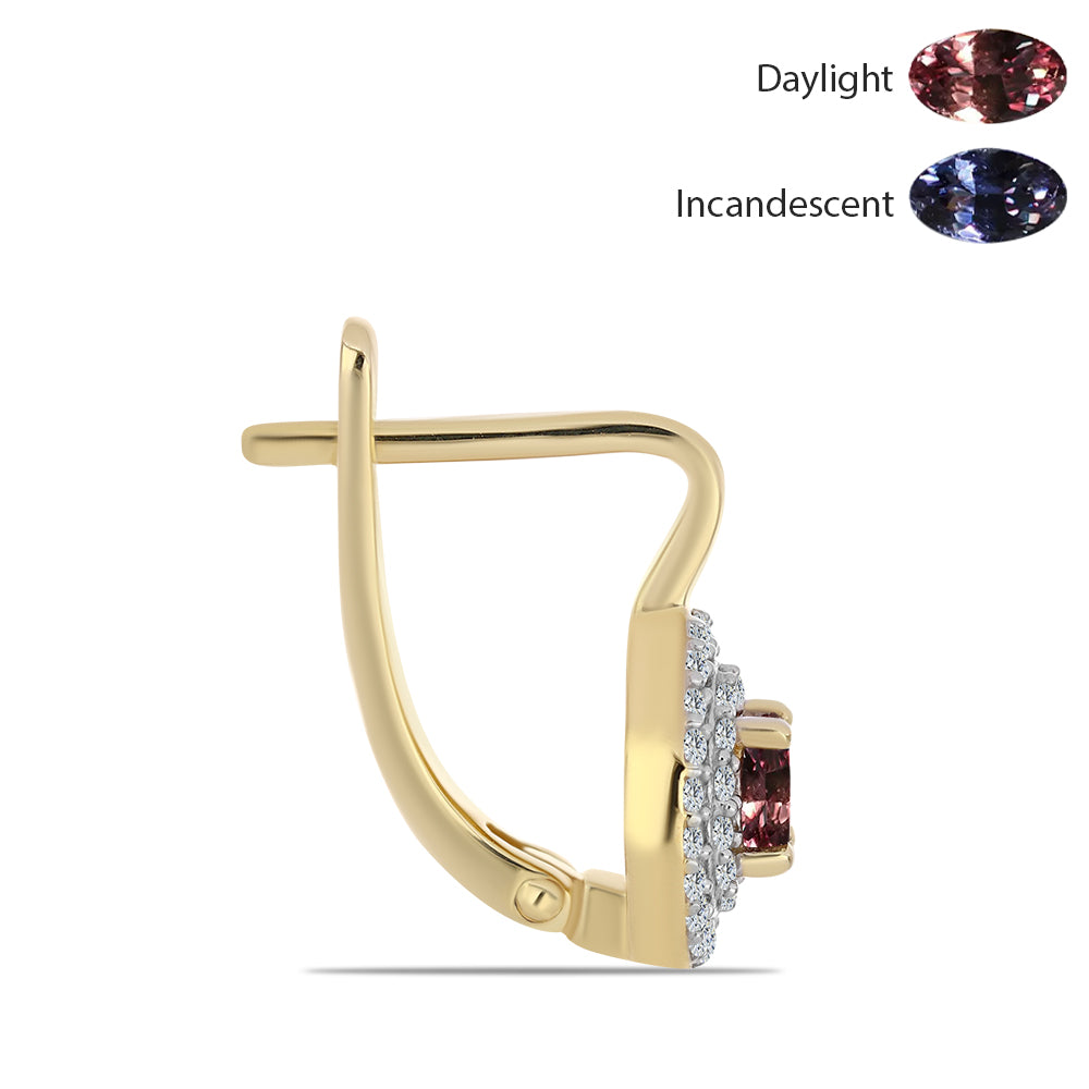 Arannyal Bevont Ezüst Fülbevaló Tsivory Színváltós Gránáttal és Fehér Topázzal 2 