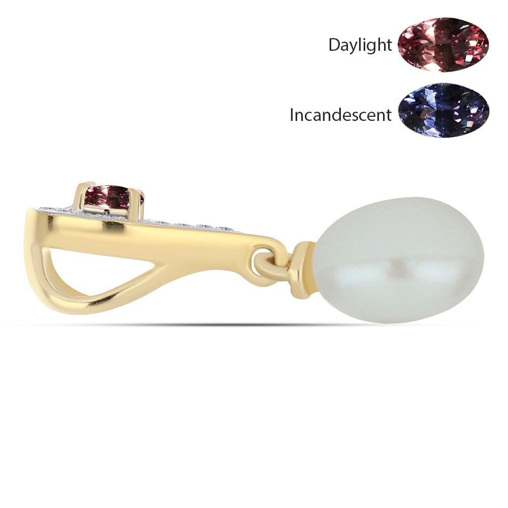 Arannyal Bevont Ezüst Medál Tsivory Színváltós Gránáttal és Fehér Édesvízi Kagylógyönggyel 2 