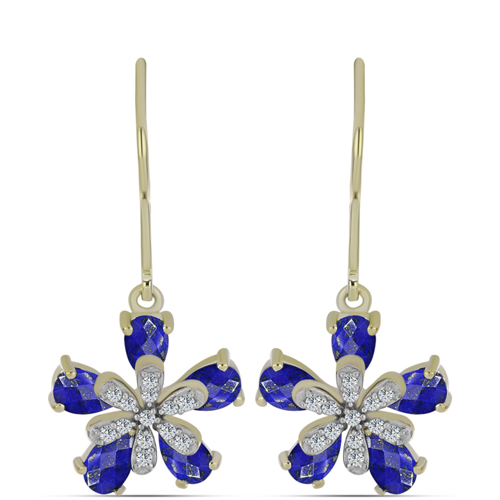 Arannyal Bevont Ezüst Fülbevaló Lapisz Lazulival és Fehér Topázzal