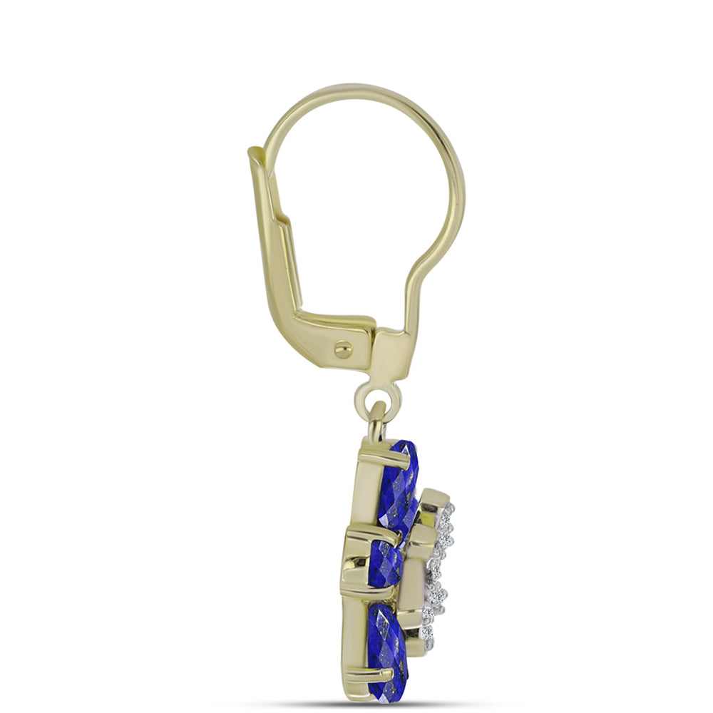 Arannyal Bevont Ezüst Fülbevaló Lapisz Lazulival és Fehér Topázzal 2 