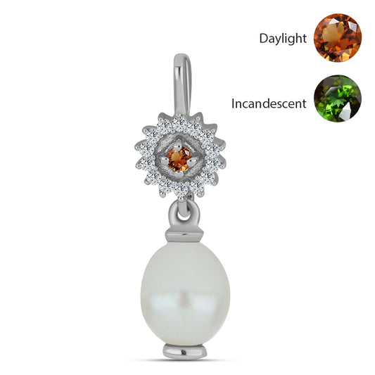 Ezüst Medál Minősített laboratóriumban előállított Anatóliai Zultanit-tal és Fehér Édesvízi Kagylógyönggyel