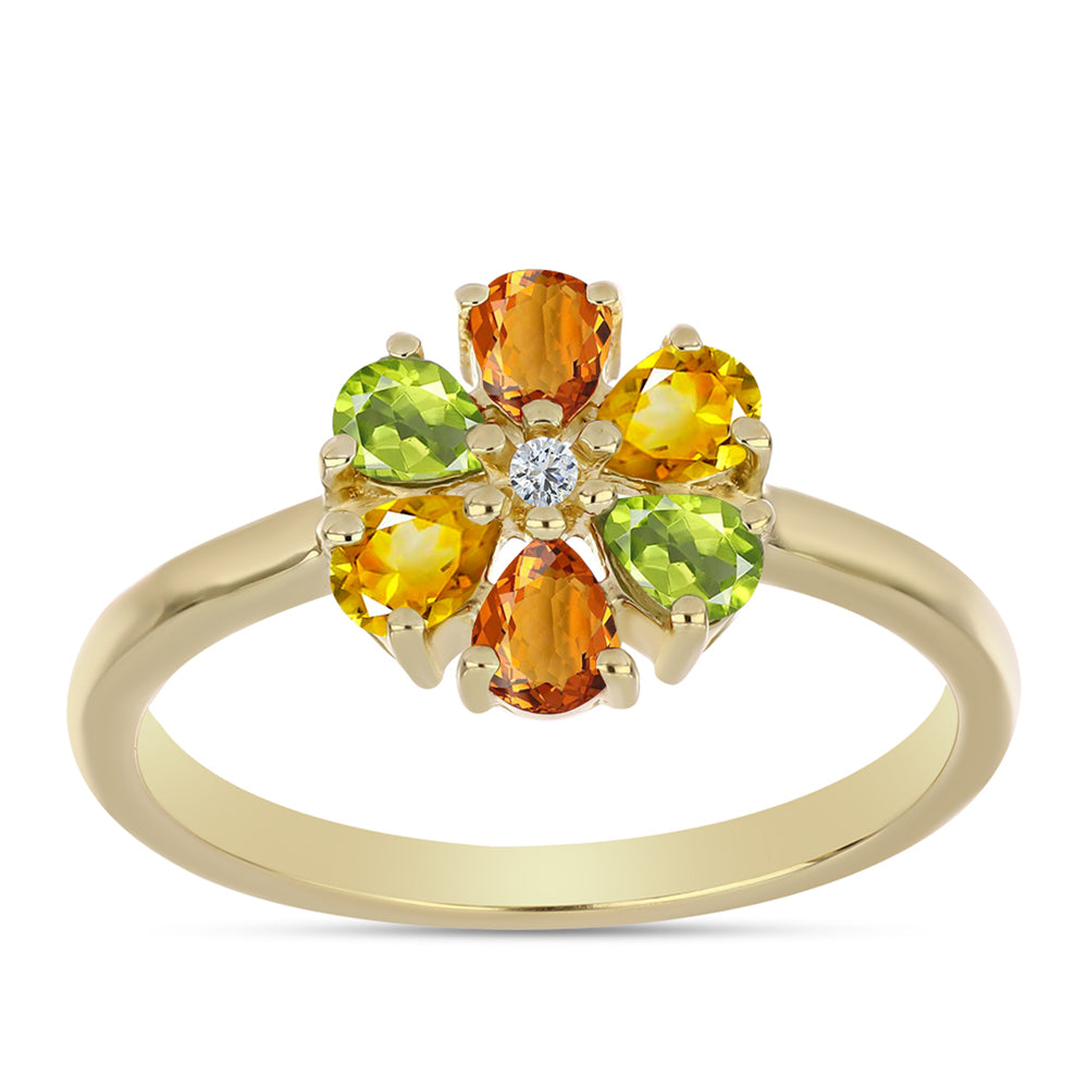 Arannyal Bevont Ezüst Gyűrű Szivárvány Zafírral és Fehér Topázzal