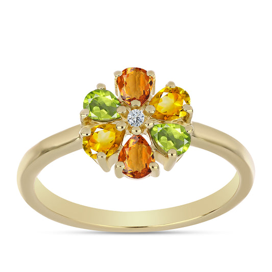 Arannyal Bevont Ezüst Gyűrű Szivárvány Zafírral és Fehér Topázzal