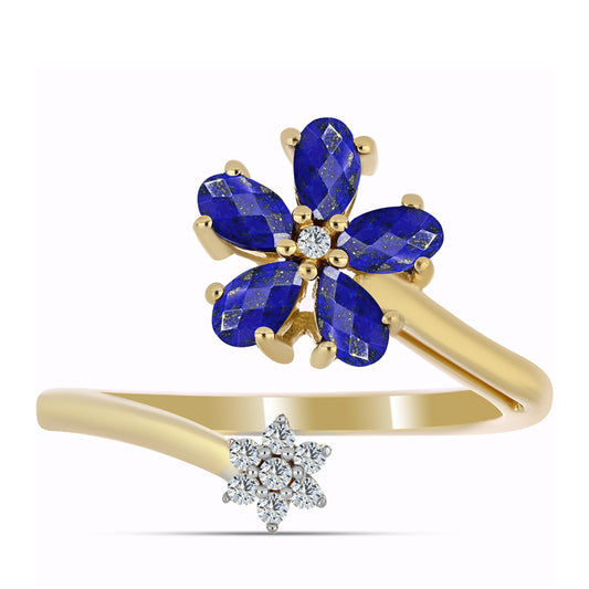 Arannyal Bevont Ezüst Gyűrű Lapisz Lazulival és Fehér Topázzal