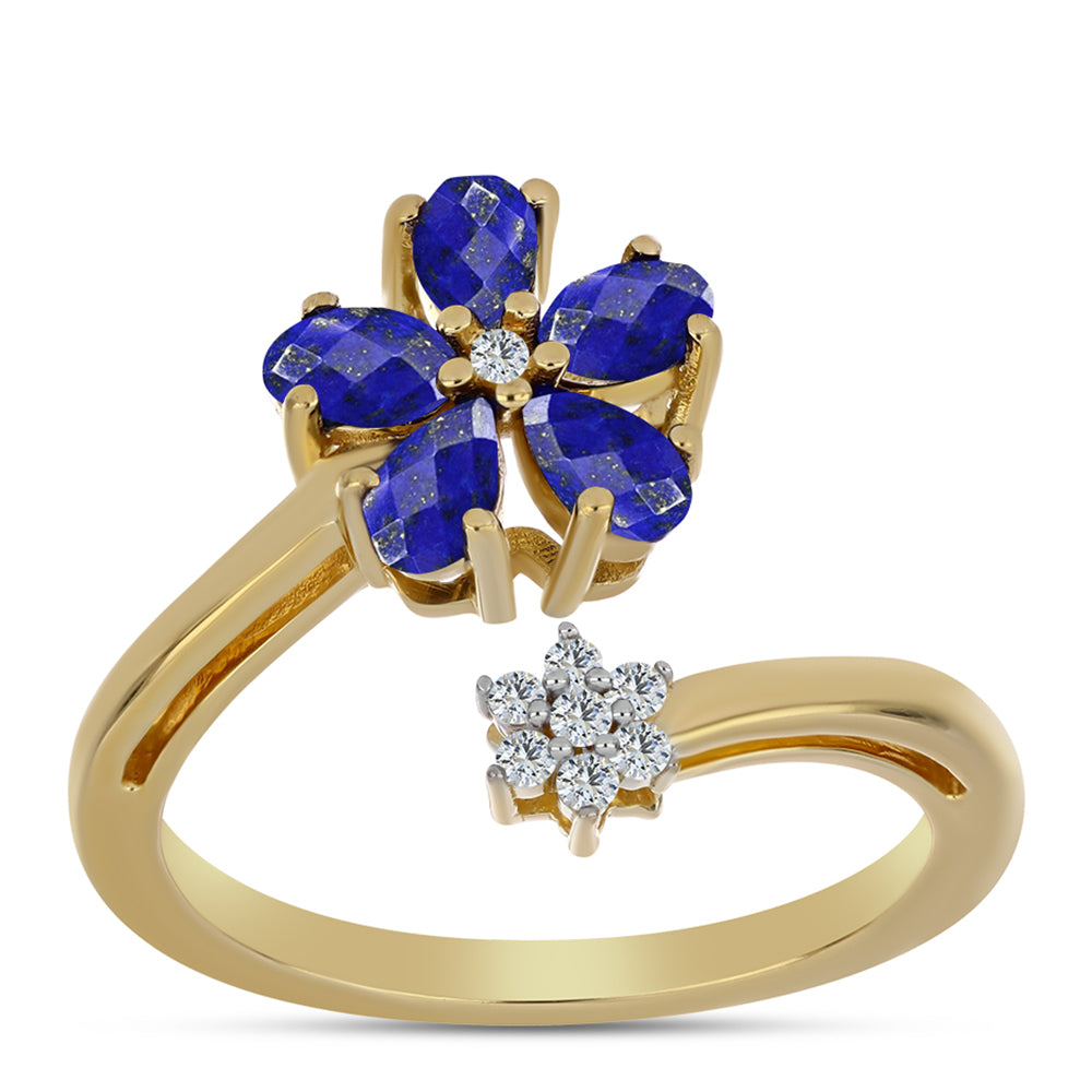 Arannyal Bevont Ezüst Gyűrű Lapisz Lazulival és Fehér Topázzal 3 