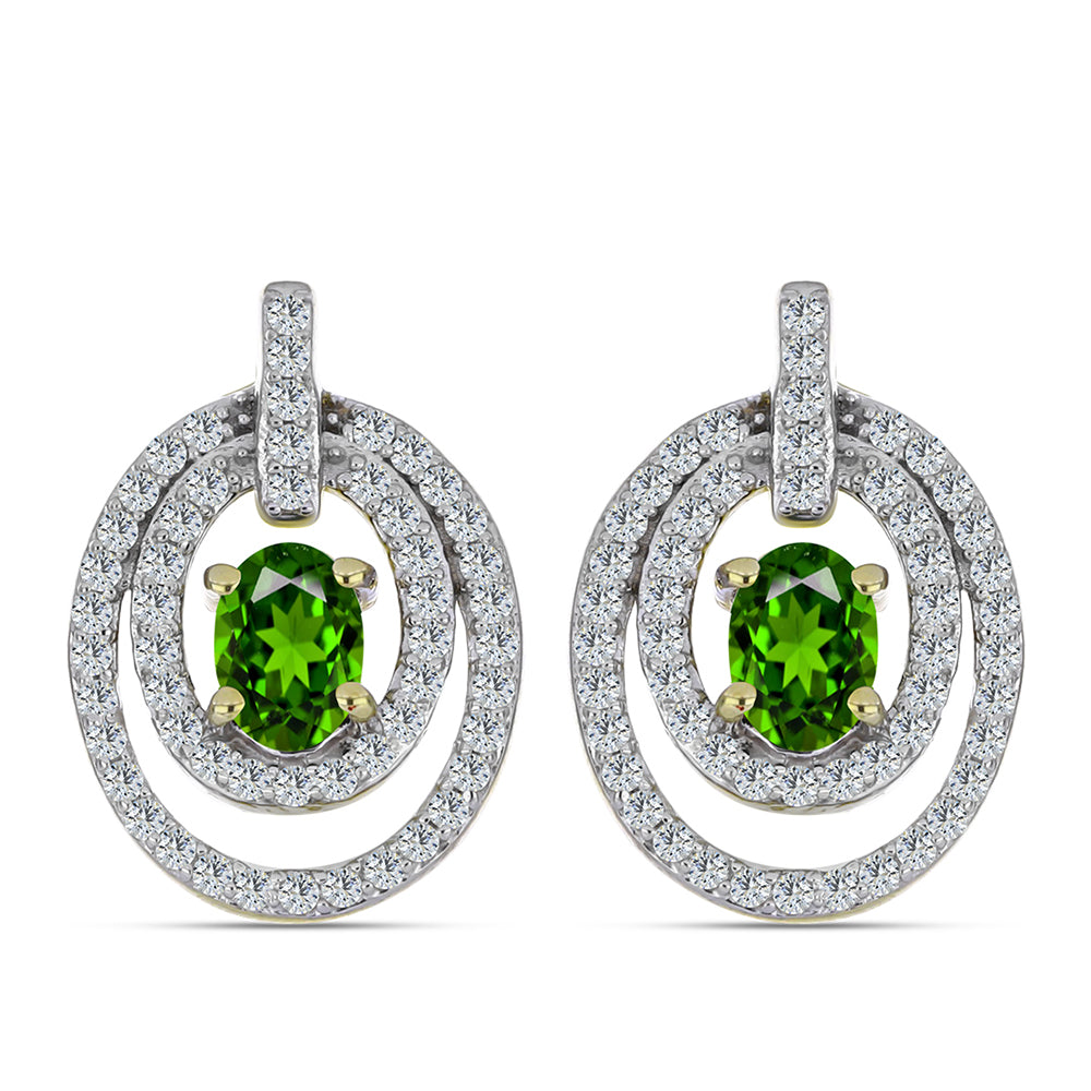 Arannyal Bevont Ezüst Fülbevaló Szivárvány Zafírral és Fehér Topázzal