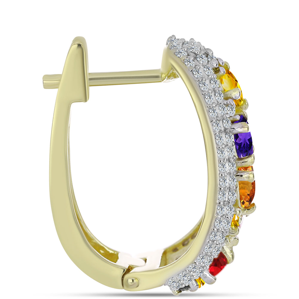 Arannyal Bevont Ezüst Fülbevaló Szivárvány Zafírral és Fehér Topázzal 2 