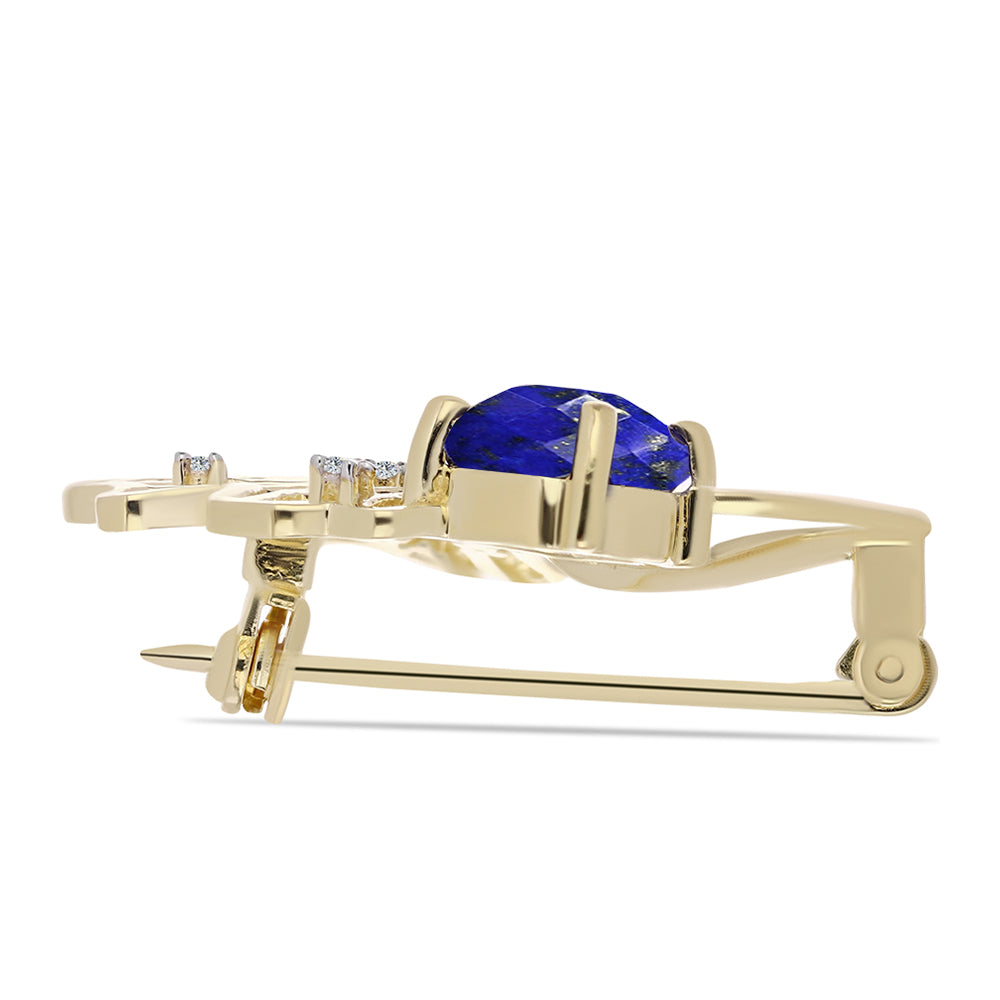 Arannyal Bevont Ezüst Bross Lapisz Lazulival és Fehér Topázzal 2 