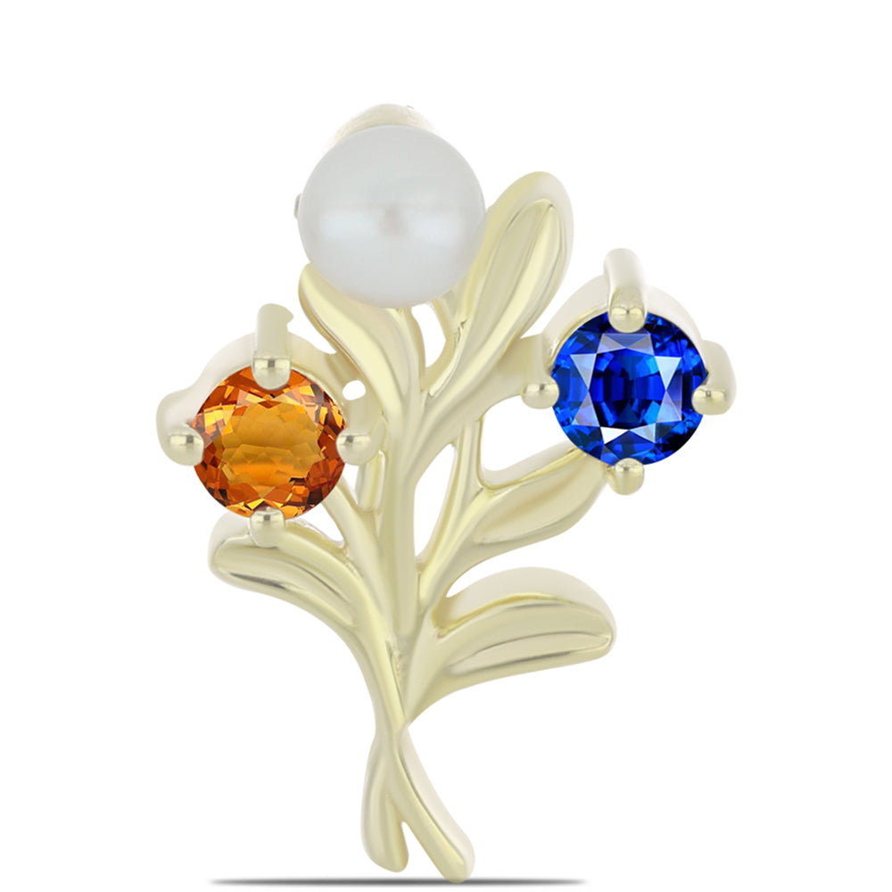 Arannyal Bevont Ezüst Bross Szivárvány Zafírral és Fehér Édesvízi Kagylógyönggyel 1 