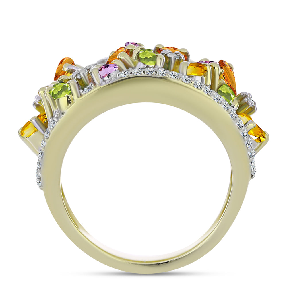 Arannyal Bevont Ezüst Gyűrű Szivárvány Zafírral és Fehér Topázzal 3 