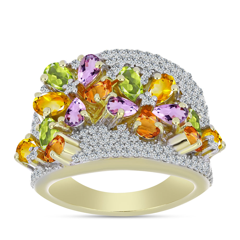 Arannyal Bevont Ezüst Gyűrű Szivárvány Zafírral és Fehér Topázzal 1 