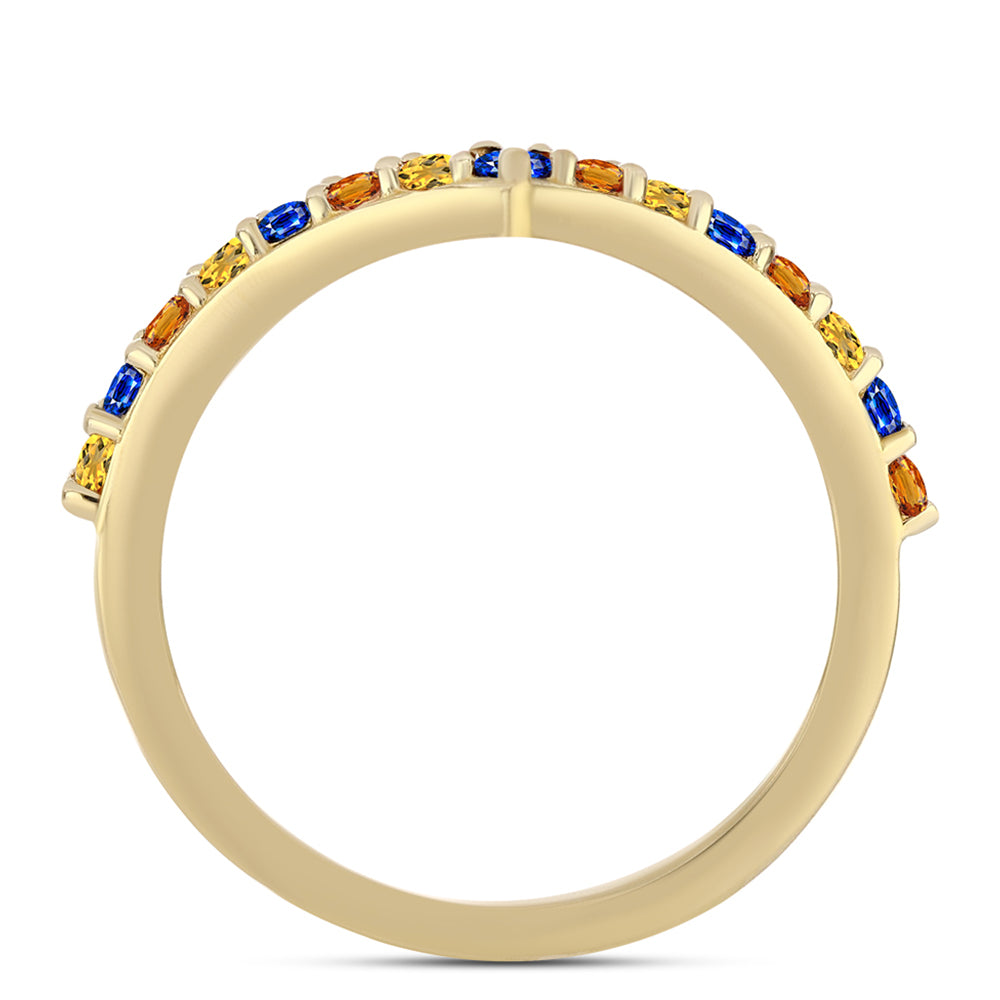 Arannyal Bevont Ezüst Gyűrű Szivárvány Zafírral