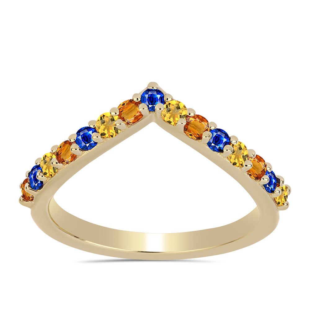 Arannyal Bevont Ezüst Gyűrű Szivárvány Zafírral