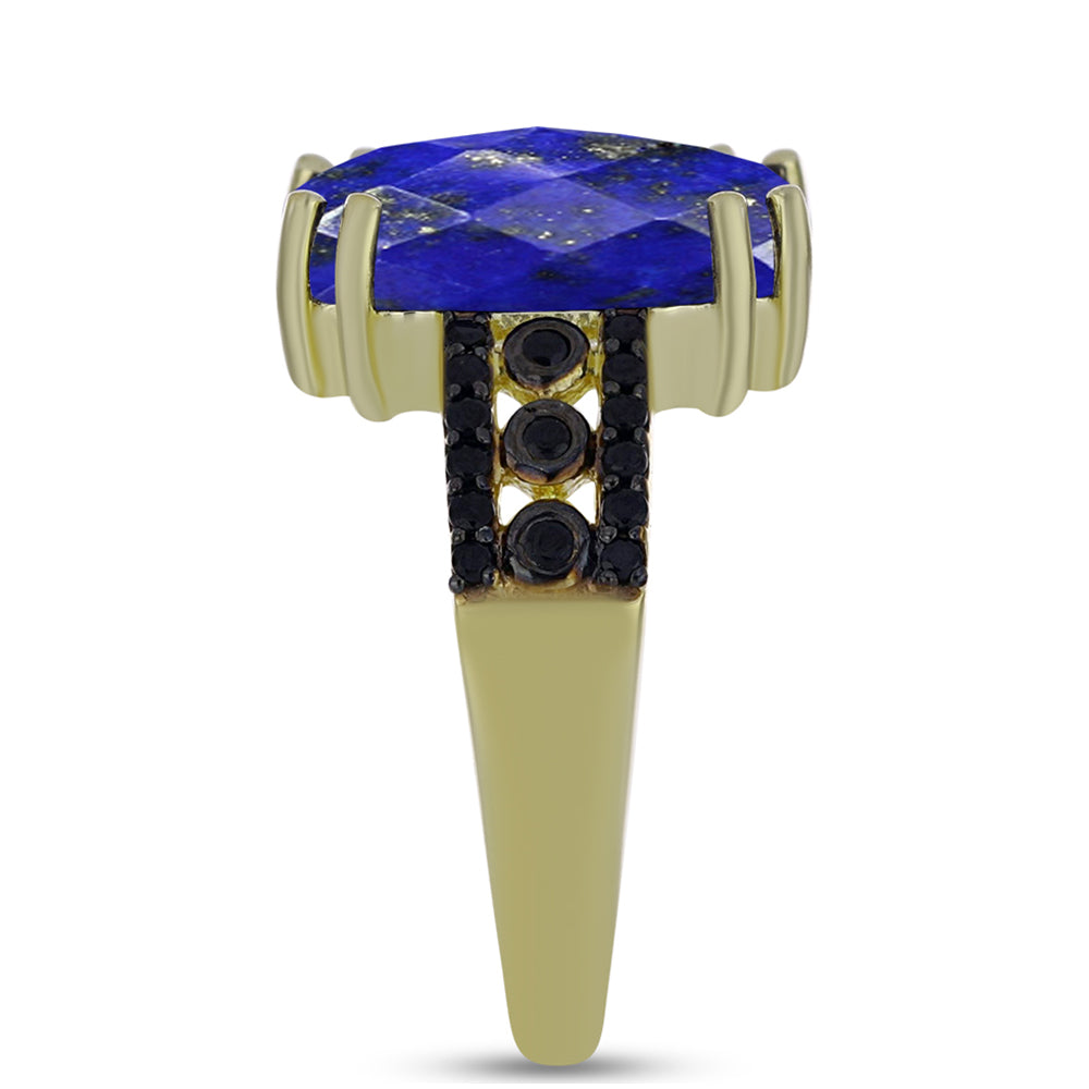 Arannyal Bevont Ezüst Gyűrű Lapisz Lazulival és Fekete Spinellel 4 