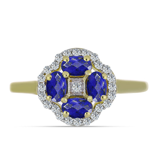 Arannyal Bevont Ezüst Gyűrű Lapisz Lazulival és Fehér Topázzal