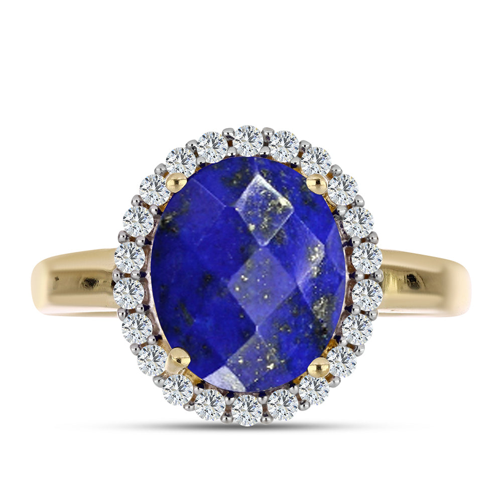 Arannyal Bevont Ezüst Gyűrű Lapisz Lazulival és Fehér Topázzal