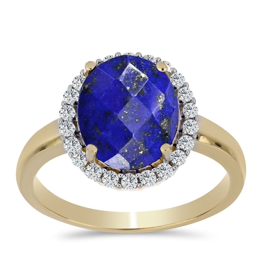 Arannyal Bevont Ezüst Gyűrű Lapisz Lazulival és Fehér Topázzal 3 