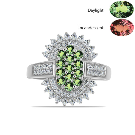 Ezüst Gyűrű Természetes Alexandrittal és Fehér Topázzal