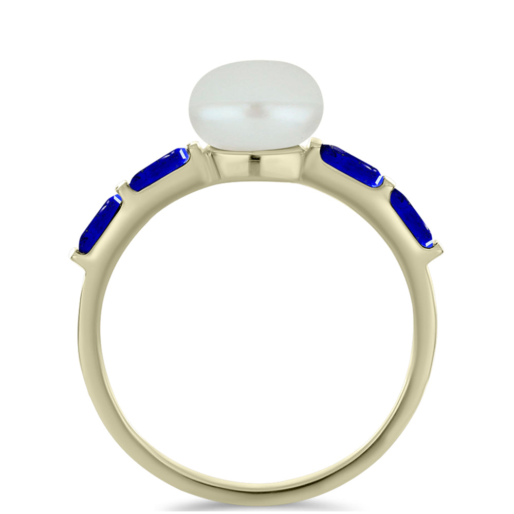 Arannyal Bevont Ezüst Gyűrű Lapisz Lazulival és Fehér Édesvízi Kagylógyönggyel