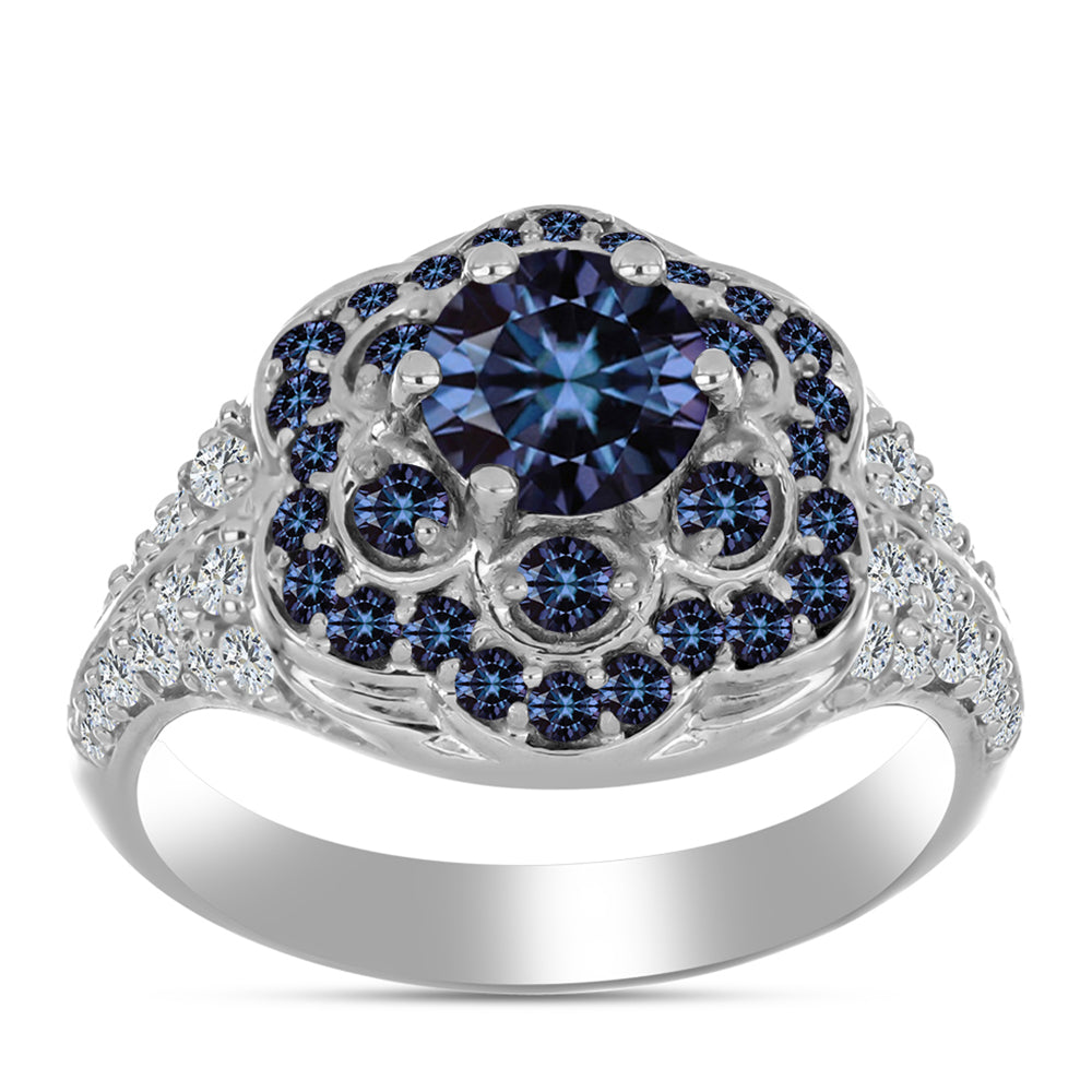 Ezüst Gyűrű "Császár Lila" Moissanite-tel és Fehér Topázzal 1 