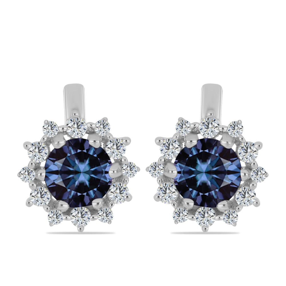 Ezüst Fülbevaló "Császár Lila" Moissanite-tel és Fehér Topázzal