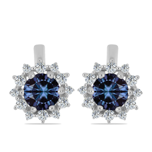 Ezüst Fülbevaló "Császár Lila" Moissanite-tel és Fehér Topázzal