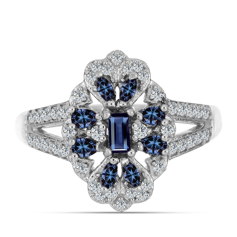 Ezüst Gyűrű "Császár Lila" Moissanite-tel és Fehér Topázzal 1 