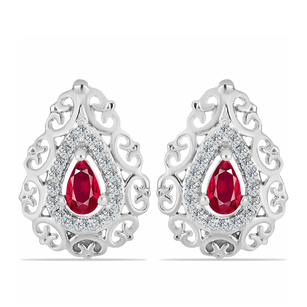 Ezüst Fülbevaló Madagaszkári Rubinnal és Fehér Topázzal