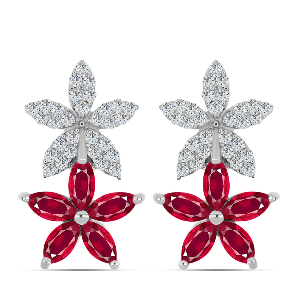 Ezüst Fülbevaló Madagaszkári Rubinnal és Fehér Topázzal