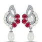 Ezüst Fülbevaló Madagaszkári Rubinnal és Fehér Édesvízi Kagylógyönggyel